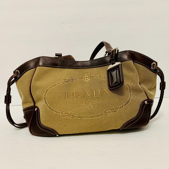 PRADA CANAPA LOGO CANVAS AND LEATHER BAG MADE IN ITALY - Picture 1 of 16